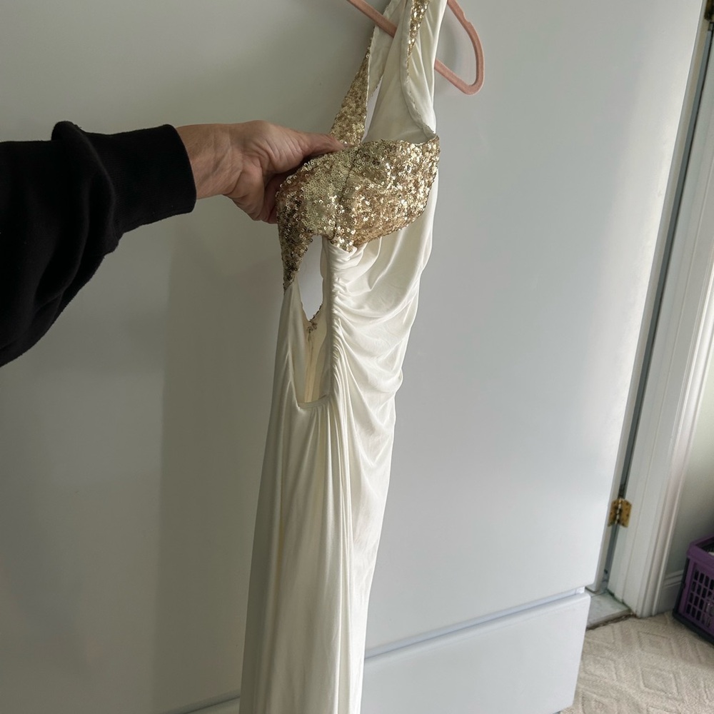 Glamorous One-Shoulder Gold and Cream Dress - Picture 3 of 7